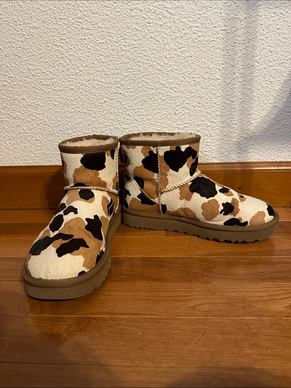 UGG Cow Print Cozy Ankle Boots - Tan & Black